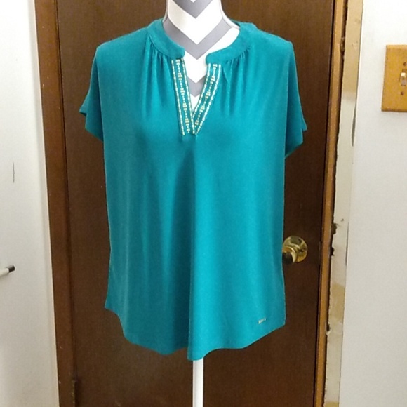 Jones New York Tops - Embellished V-Neck Short Sleeve Top